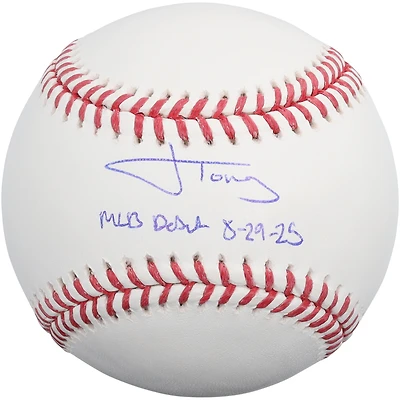 Jonah Tong New York Mets Autographed Baseball with "MLB Debut 8-29-25" Inscription