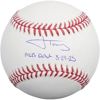 Jonah Tong New York Mets Autographed Baseball with "MLB Debut 8-29-25" Inscription