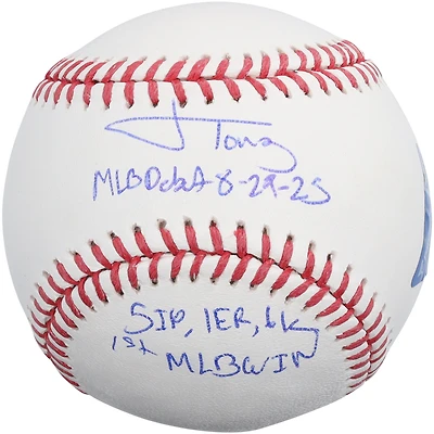 Jonah Tong New York Mets Autographed Baseball with Multiple Inscriptions