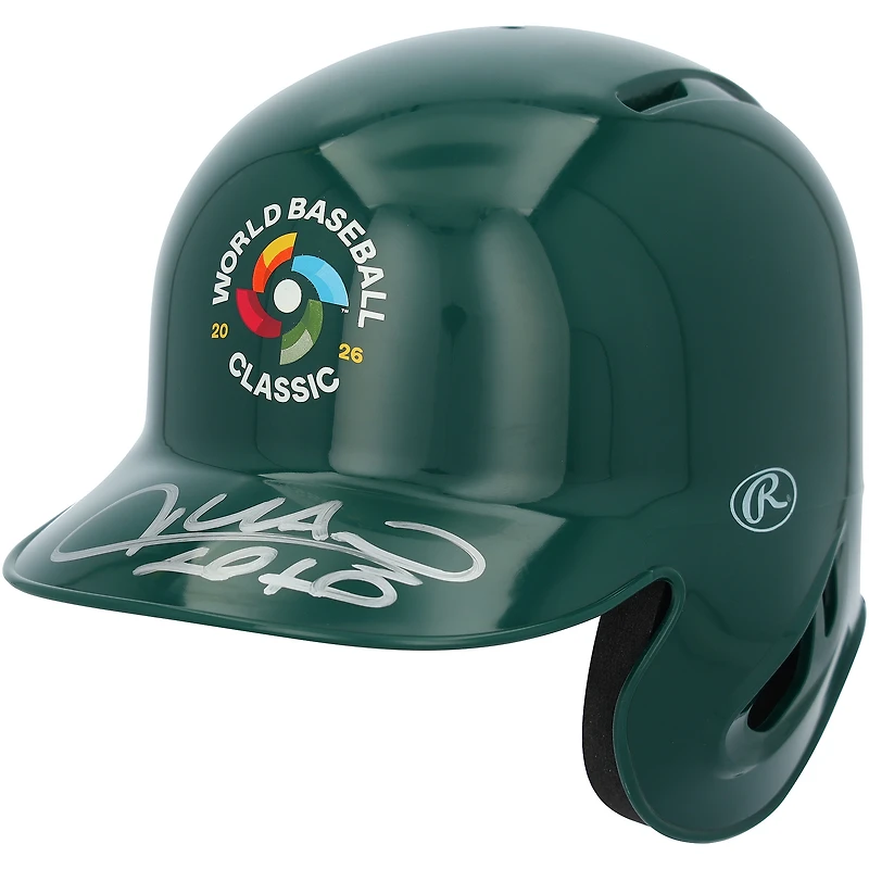 Juan Soto Dominican Republic Baseball Autographed 2026 World Baseball Classic Logo Mini Batting Helmet