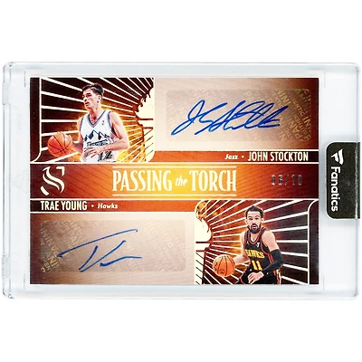 John Stockton & Trae Young Autographed 2024-25 Panini Silhouette Passing the Torch #PTT-GTE #6/10 Card