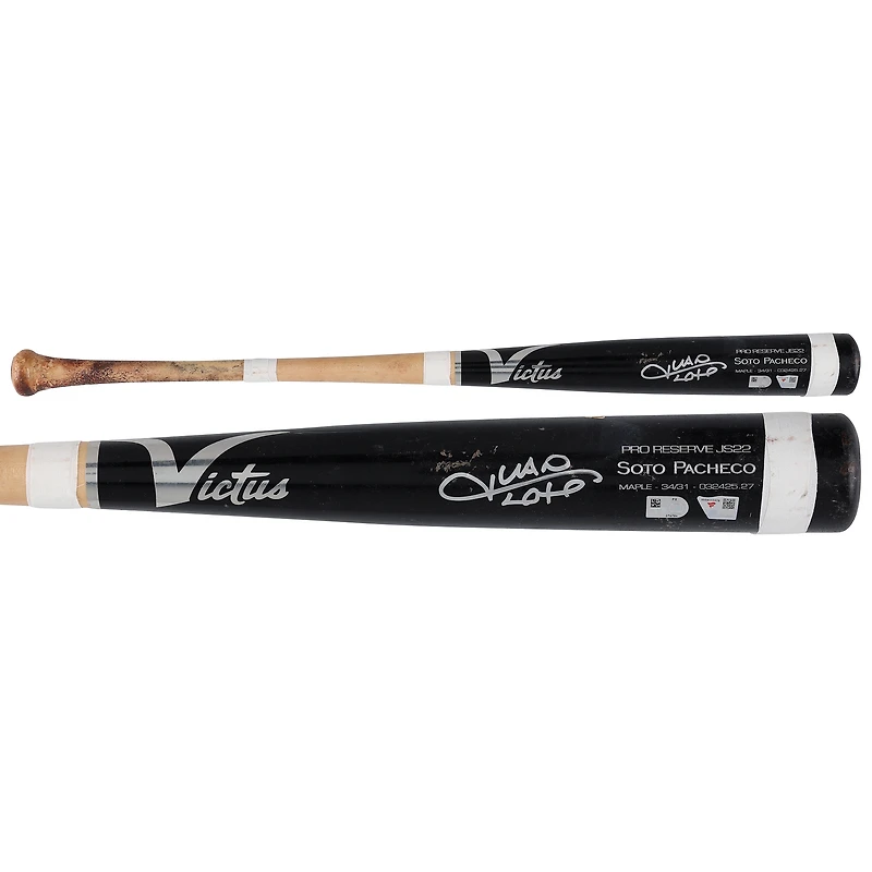 Juan Soto New York Mets Autographed Game-Used Black/Tan Victus Broken Bat from the 2025 MLB Season - HH98515978