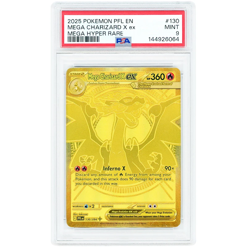 Mega Charizard X EX 2025 Pokemon Phantasmal Flames Mega Hyper Rare #130 PSA Authenticated 9 Card