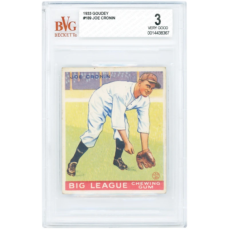 Joe Cronin Washington Senators 1933 Goudey #189 BVG Authenticated 3 Card