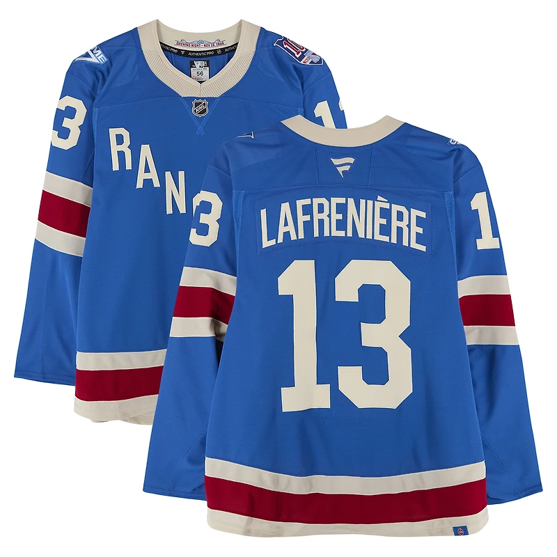 Alexis Lafreniere New York Rangers Game-Used #13 Blue Centennial Jersey vs. Carolina Hurricanes on February 5, 2026