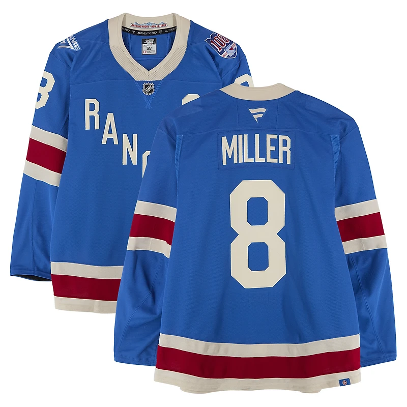 J.T. Miller New York Rangers Game-Used #8 Blue Centennial Jersey vs. Carolina Hurricanes on February 5, 2026