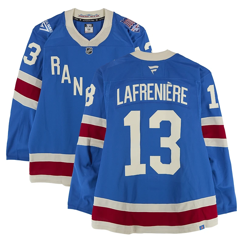 Alexis Lafreniere New York Rangers Game-Used #13 Blue Centennial Jersey vs. Boston Bruins on January 26, 2026