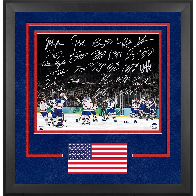 Team USA Autographed Deluxe Framed 16" x 20" 2026 Winter Olympics Gold Medal Winning Celebration Photograph with 25 Signatures