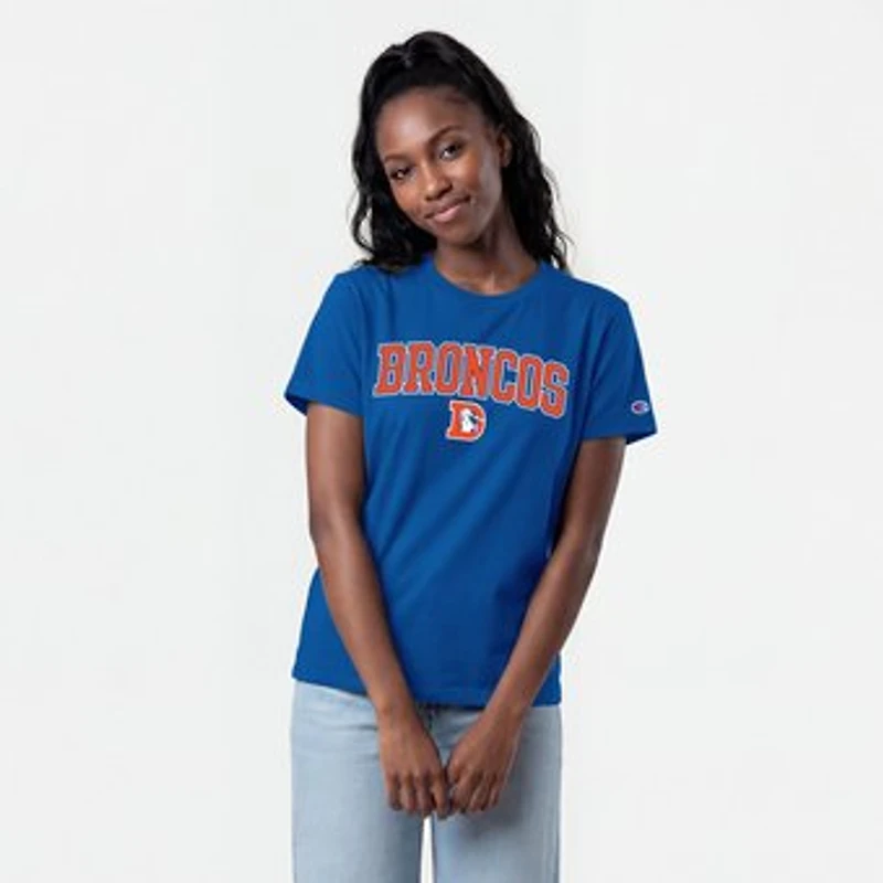 Women's Champion Royal Denver Broncos Arched Over Throwback Logo T-Shirt