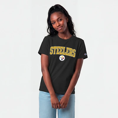Women's Champion Black Pittsburgh Steelers Arched Over Logo T-Shirt