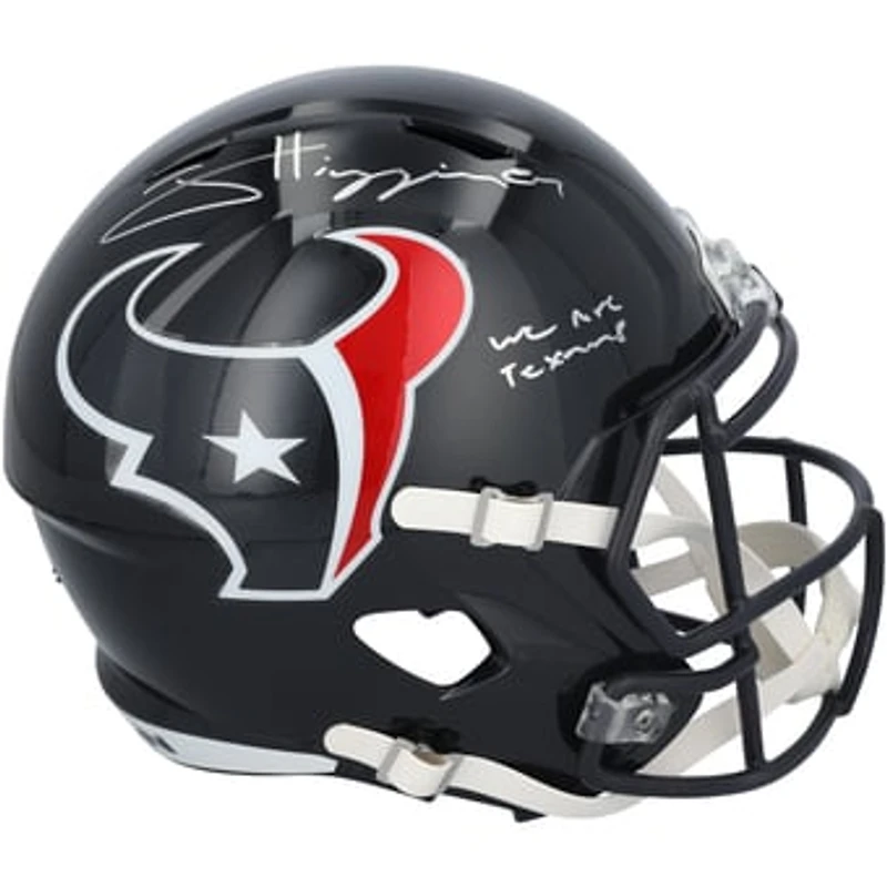 Jayden Higgins Houston Texans Autographed Riddell Speed Replica Helmet with "We Are Texans" Inscription