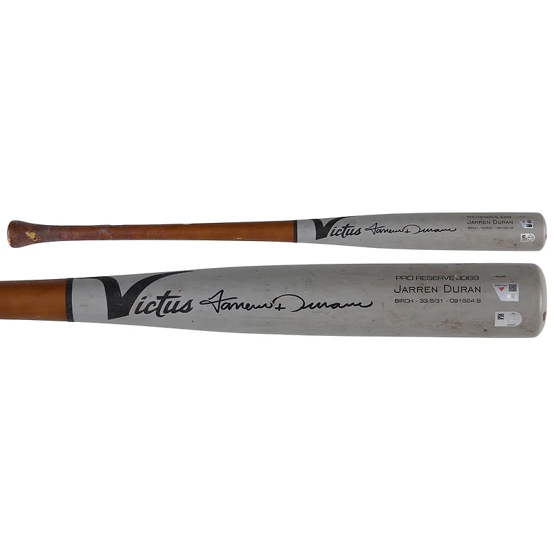Jarren Duran Boston Red Sox Autographed Game-Used Gray/Brown Victus Bat from the 2024 MLB Season