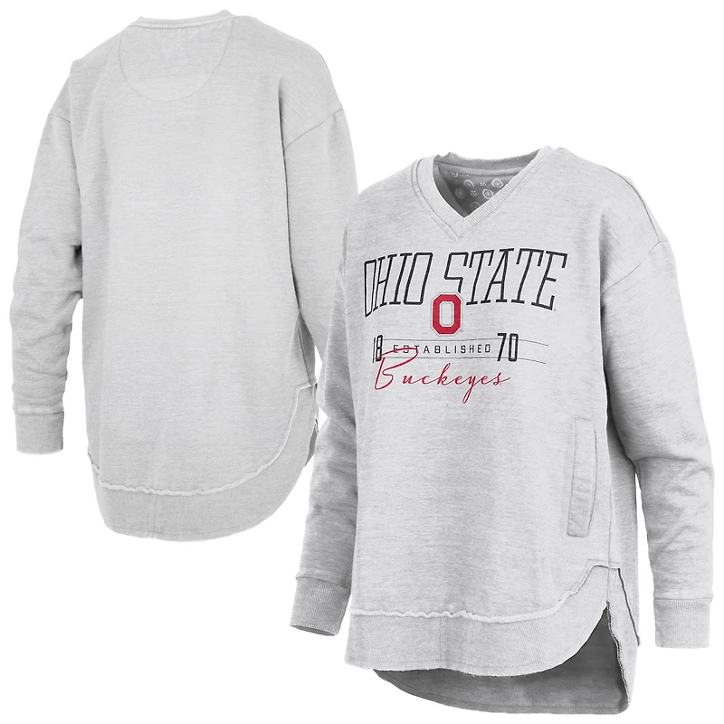 Women's Pressbox Heather Gray Ohio State Buckeyes Marcus East Hall Poncho V-Neck Sweatshirt