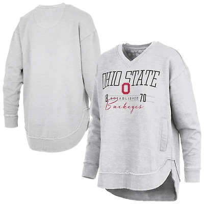 Women's Pressbox  Heather Gray Ohio State Buckeyes Marcus East Hall Poncho V-Neck Sweatshirt
