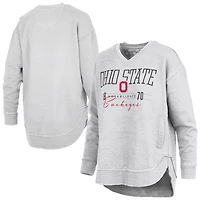 Women's Pressbox  Heather Gray Ohio State Buckeyes Marcus East Hall Poncho V-Neck Sweatshirt