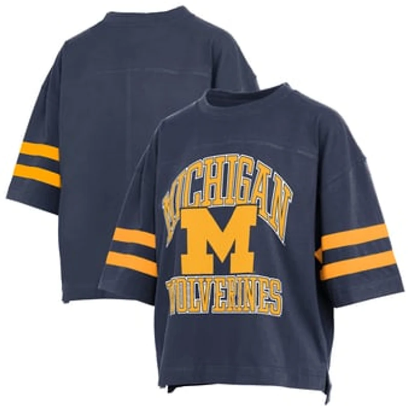 Women's Pressbox  Navy Michigan Wolverines Wayne Tyler Cropped T-Shirt