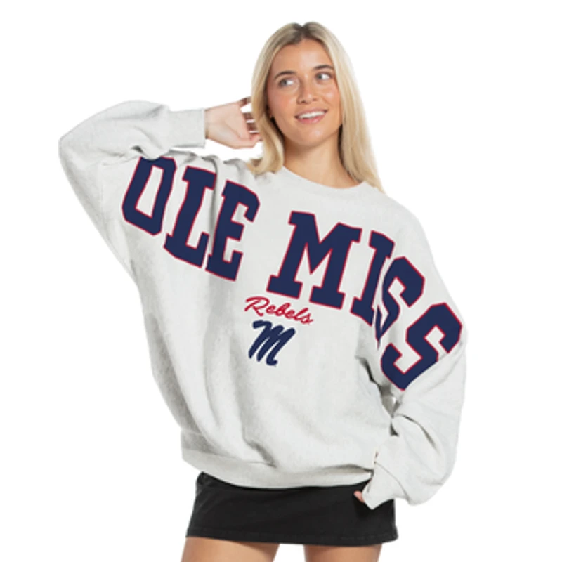 Women's Pressbox Heather Gray Ole Miss Rebels Flannigan Oversized Fleece Sweatshirt