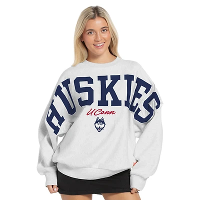 Women's Pressbox Heather Gray UConn Huskies Flannigan Oversized Fleece Sweatshirt