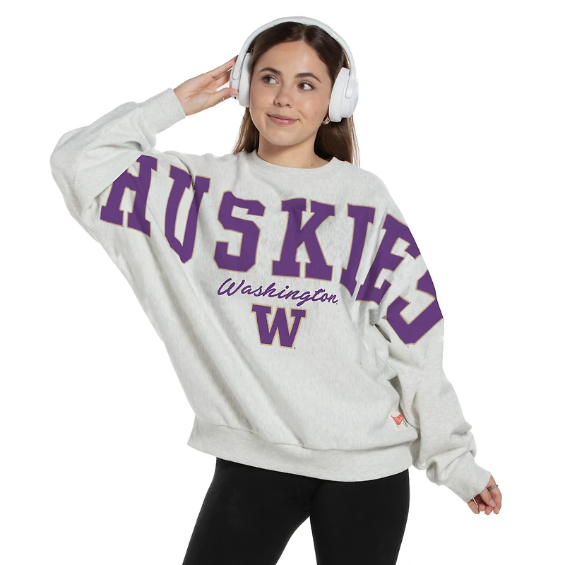 Women's Pressbox Heather Gray Washington Huskies Flannigan Oversized Fleece Sweatshirt