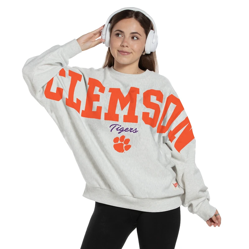 Women's Pressbox Heather Gray Clemson Tigers Flannigan Oversized Fleece Sweatshirt