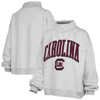 Women's Pressbox Gray South Carolina Gamecocks Nelson Texture Lingo Mock Neck Fleece Sweatshirt