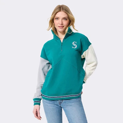 Women's Terez  Teal Seattle Mariners Colorblock Quarter-Zip Pullover
