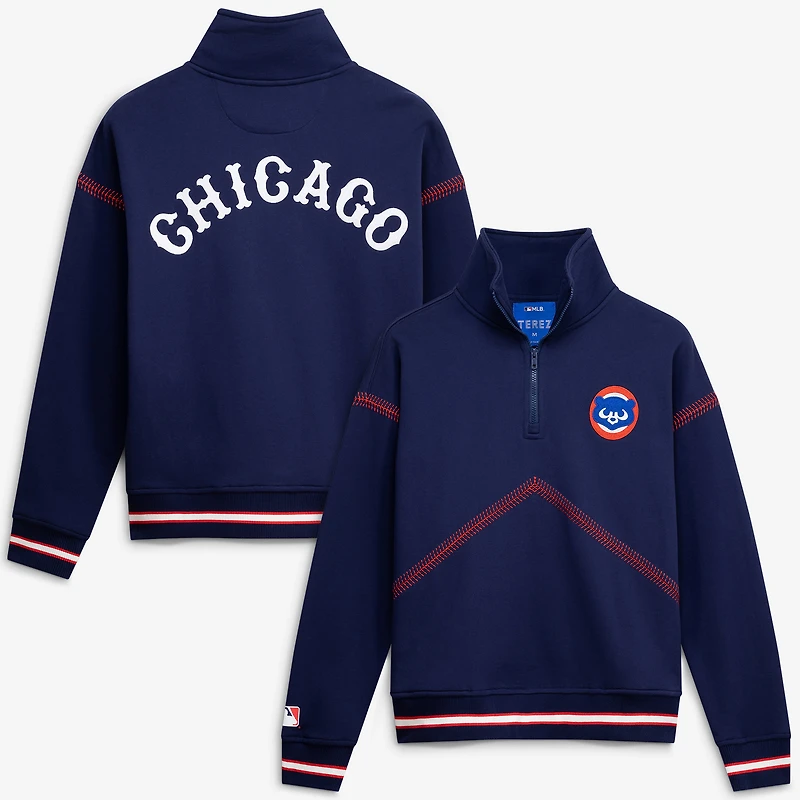 Women's Terez  Navy Chicago Cubs Baseball Stitch Quarter-Zip Pullover