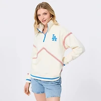 Women's Terez  White Los Angeles Dodgers Baseball Stitch Quarter-Zip Pullover