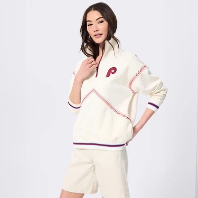 Women's Terez  White Philadelphia Phillies Baseball Stitch Quarter-Zip Pullover