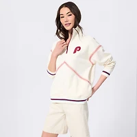 Women's Terez  White Philadelphia Phillies Baseball Stitch Quarter-Zip Pullover