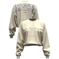 Women's Fanatics  Light Beige Los Angeles Dodgers Spirit Floral Script Cropped Long-Sleeve T-Shirt