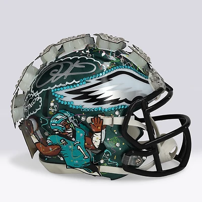 Jalen Hurts Philadelphia Eagles Autographed Riddell Speed Mini Helmet - Art by Charles Fazzino - NF70444384