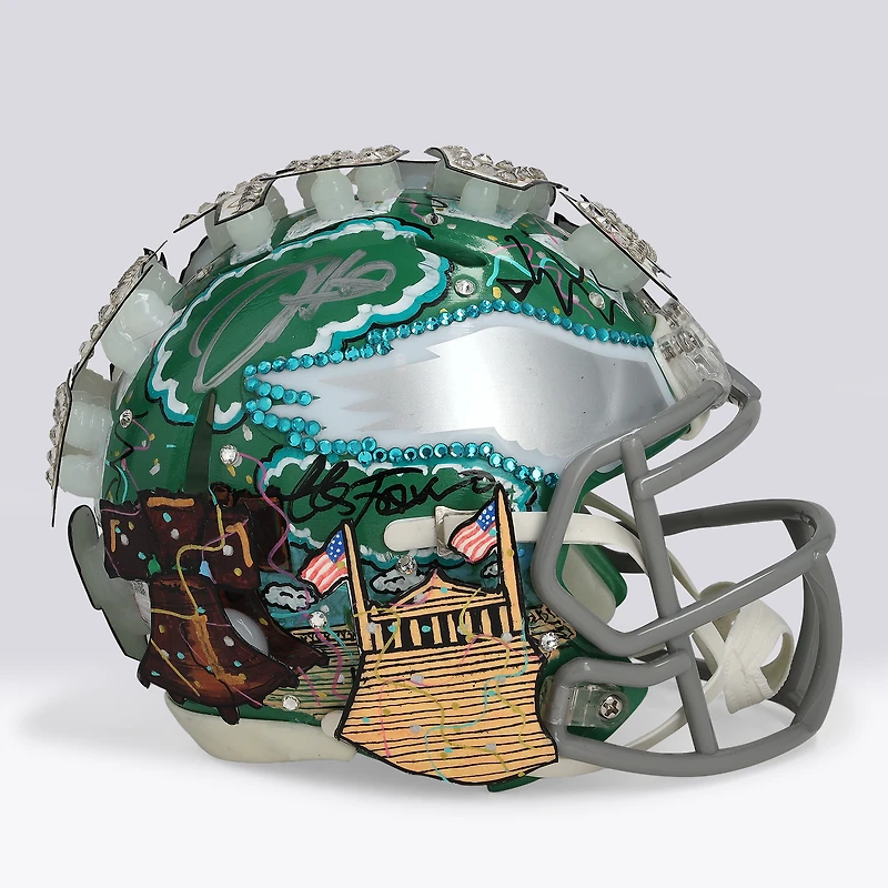 Jalen Hurts Philadelphia Eagles Autographed Kelly Green Riddell Speed Mini Helmet - Art by Charles Fazzino - NF70444383