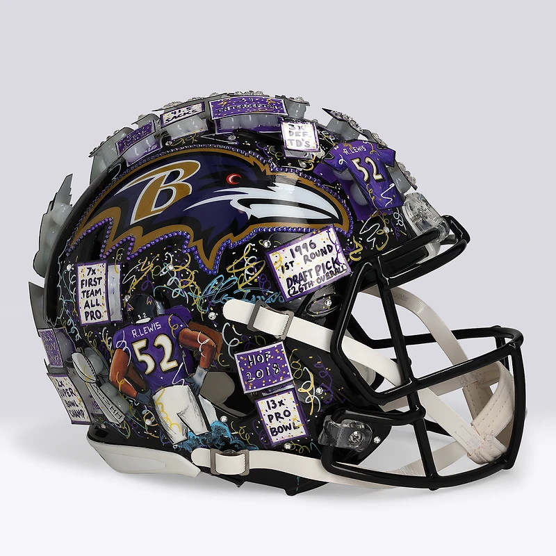 Ray Lewis Baltimore Ravens Autographed Riddell Speed Authentic Helmet with "HOF '18" Inscription - Art by Charles Fazzino - NF70444396
