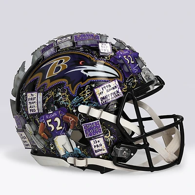 Ray Lewis Baltimore Ravens Autographed Riddell Speed Authentic Helmet with "HOF '18" Inscription - Art by Charles Fazzino - NF70444396