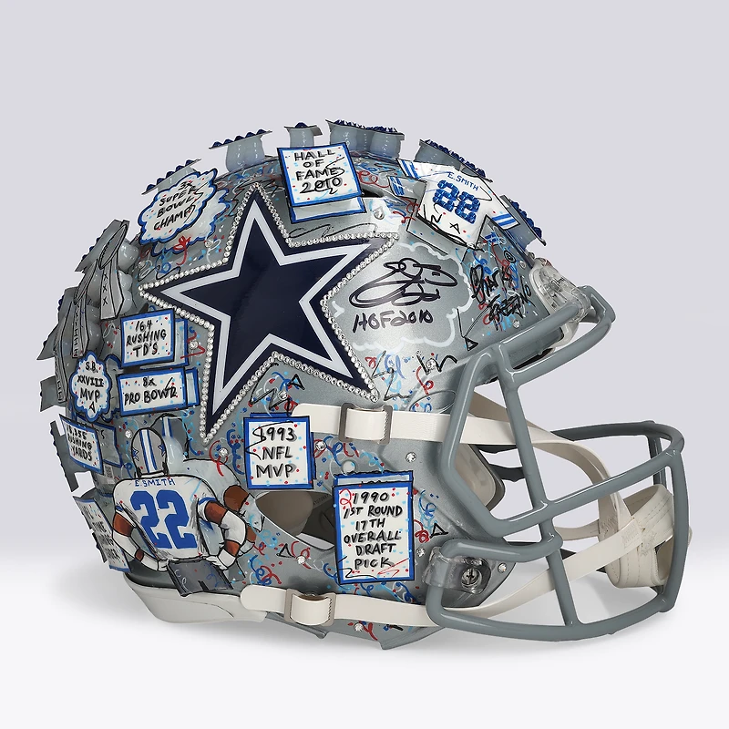 Emmitt Smith Dallas Cowboys Autographed Riddell Speed Authentic Helmet with "HOF 2010" Inscription - Art by Charles Fazzino - NF70444382