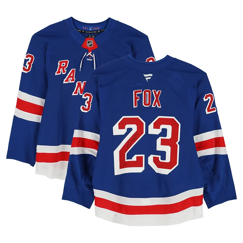 Adam Fox New York Rangers Autographed Game-Used #23 Blue Set 2 Jersey from the 2024-25 NHL Season