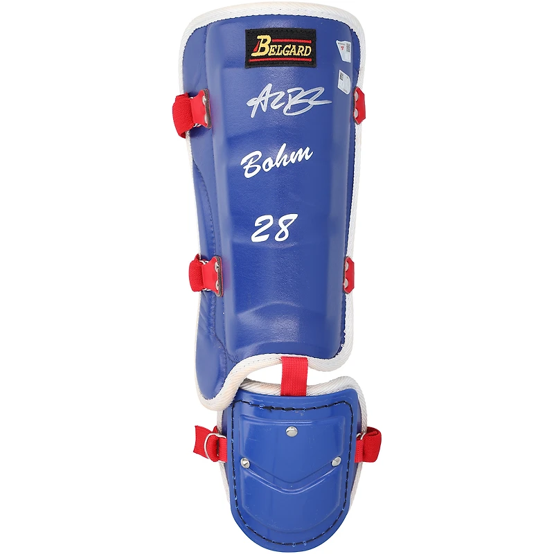 Alec Bohm Philadelphia Phillies Autographed Game-Used Royal Belgard Leg Guard from the 2025 MLB Season