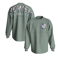 Women's Fanatics  Sage Green Milwaukee Brewers Floral Spirit Jersey Long Sleeve T-Shirt