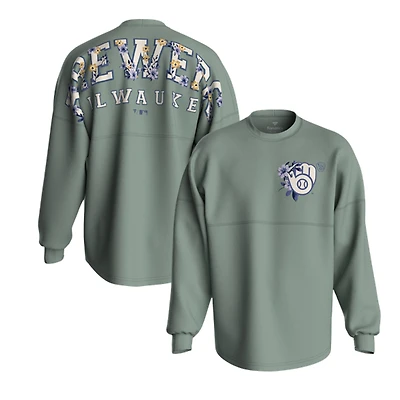 Women's Fanatics Sage Green Milwaukee Brewers Floral Spirit Jersey Long Sleeve T-Shirt