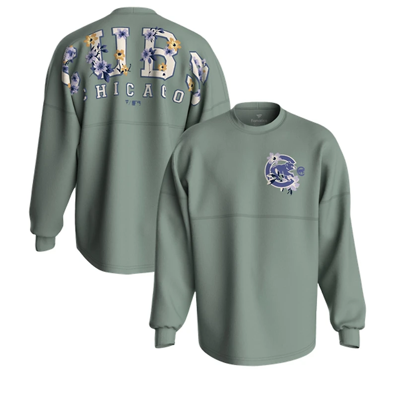 Women's Fanatics  Sage Green Chicago Cubs Floral Spirit Jersey Long Sleeve T-Shirt