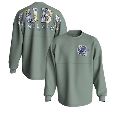 Women's Fanatics  Sage Green Chicago Cubs Floral Spirit Jersey Long Sleeve T-Shirt