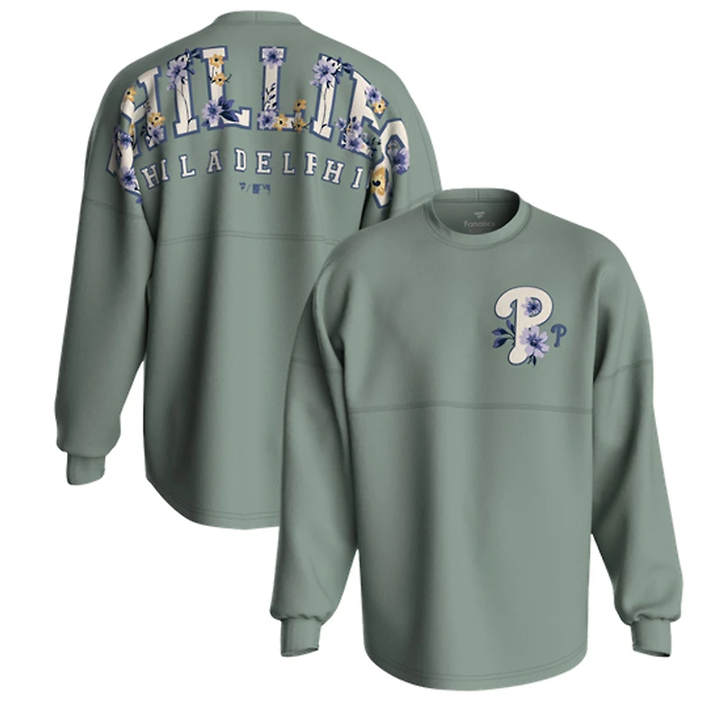 Women's Fanatics Sage Green Philadelphia Phillies Floral Spirit Jersey Long Sleeve T-Shirt