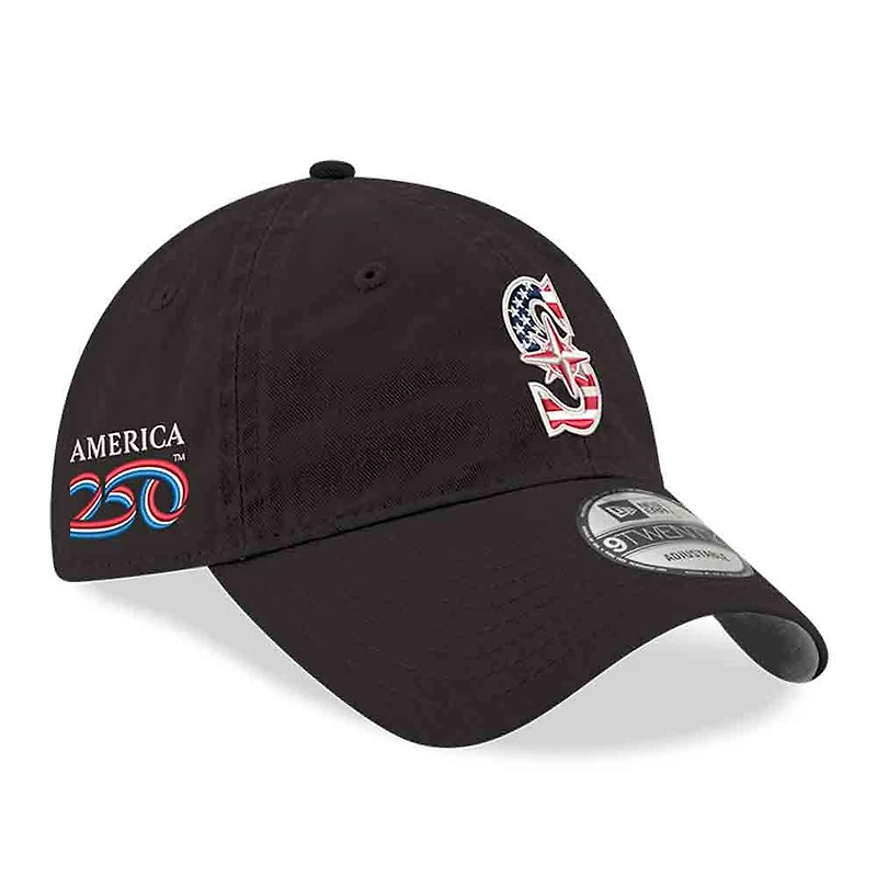 Men's New Era Black Seattle Mariners America 250 9TWENTY Adjustable Hat