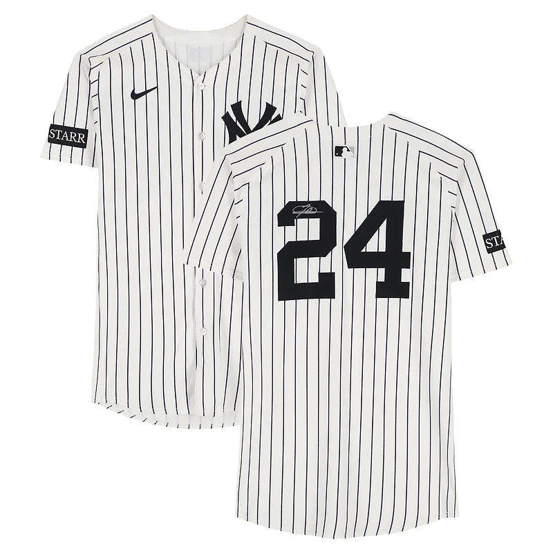 Jasson Domínguez New York Yankees Autographed Game-Used #24 White Pinstripe Nike Jersey vs. Athletics on June 29, 2025