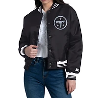Women's Starter Black Tennessee Titans Metallic Full-Button Varsity Jacket