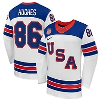 Men's Nike Jack Hughes White US Hockey 2026 Away Replica Jersey