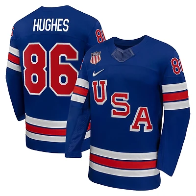Men's Nike Jack Hughes Royal US Hockey 2026 Home Replica Jersey