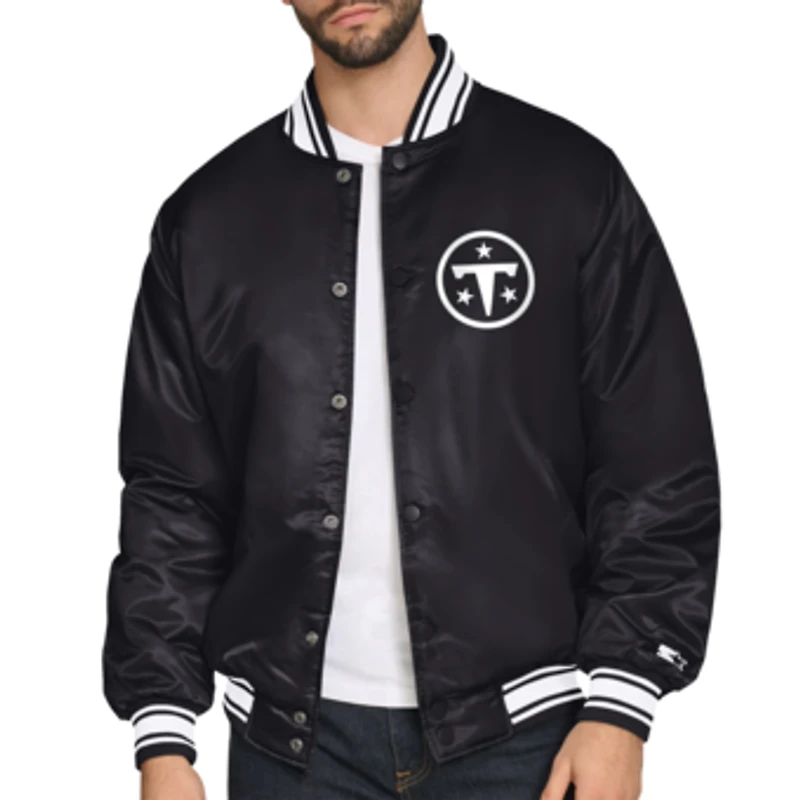 Men's Starter  Black Tennessee Titans Full-Snap Satin Varsity Jacket