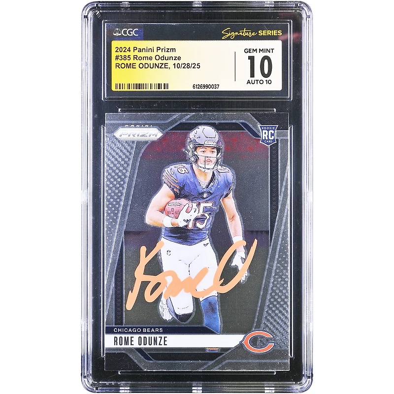 Rome Odunze Chicago Bears Autographed 2024 Panini Prizm Orange Ink #385 CGC Fanatics Witnessed Authenticated 10/10 Rookie Card